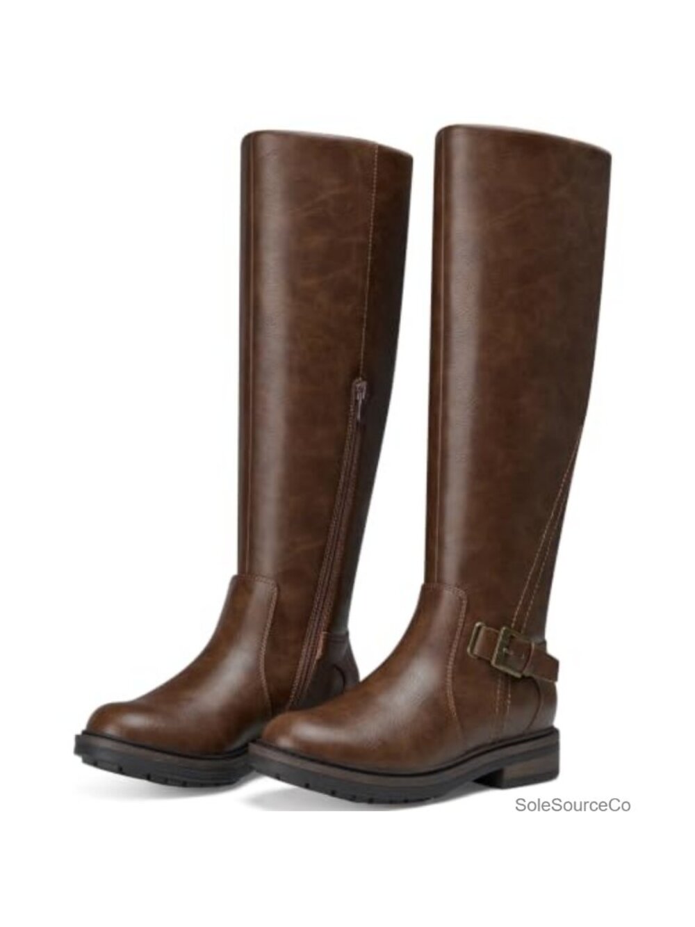 Women's Knee High Boots PU Leather Low Heel Round Toe Tall Boots